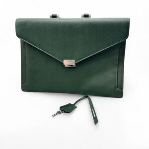 Burberry Elegant Green Leather Briefcase